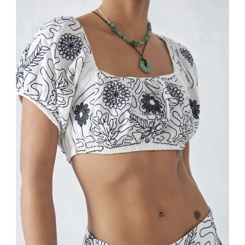 Free‎ People NWT size Medium Embroidered Lotus Top Only Cropped - Picture 16 of 16